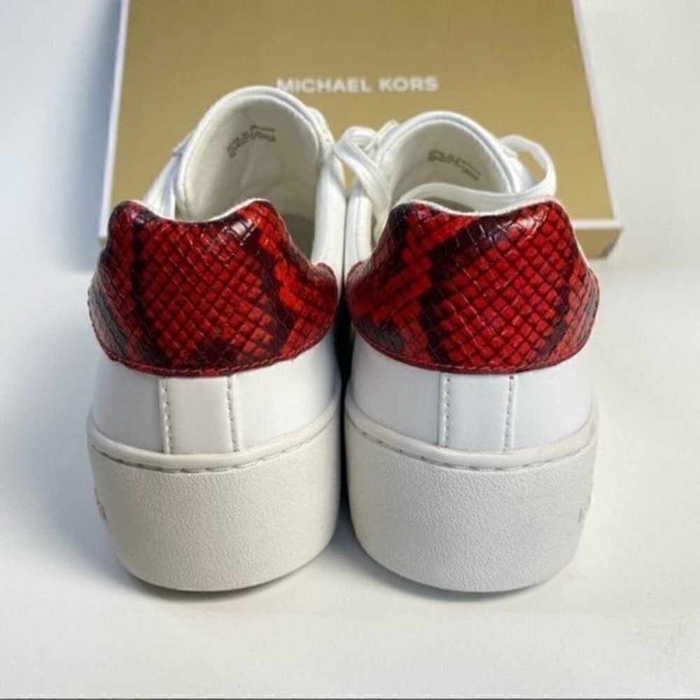 Michael Kors Poppy Lace Up White Leather Sneakers Shoes size 9 - Picture 5 of 10